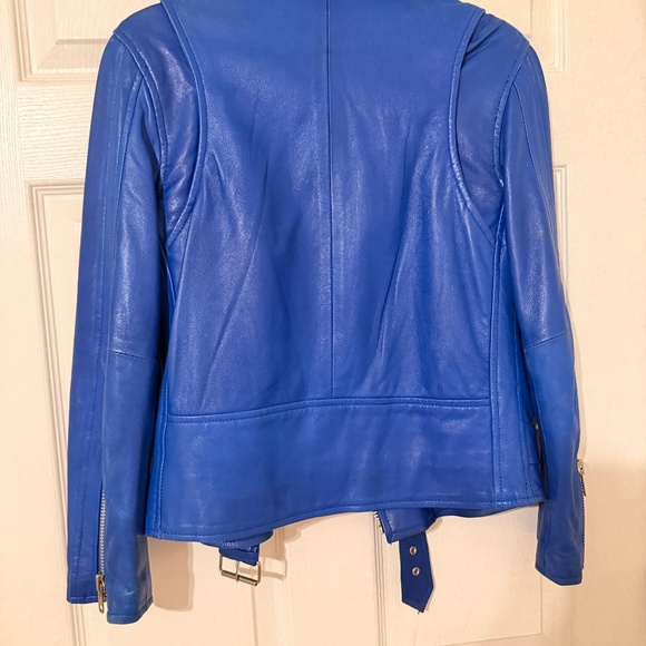 Lavish Alice Blue Leather Moto Jacket - Picture 4 of 5